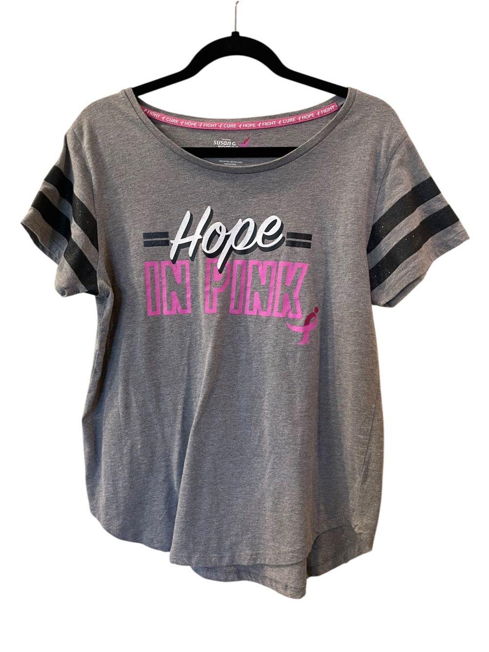 Susan G Komen Women’s Gray Jersey T-shirt Hope In Pink Breast Cancer Sz: Medium